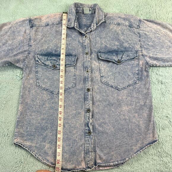 Sudden Impact Vintage Pink Stone Washed 1980's Denim Button Down Shirt SZ Small - Picture 4 of 7